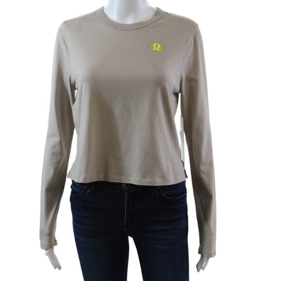Lululemon Long-Sleeve Logo Tee Beige 4 NEW - Picture 2 of 8